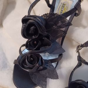 Black satin evening shoes